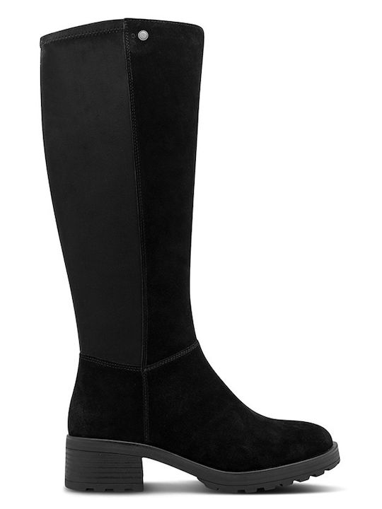 Jana Black Leather Women's Boots with Medium Heel