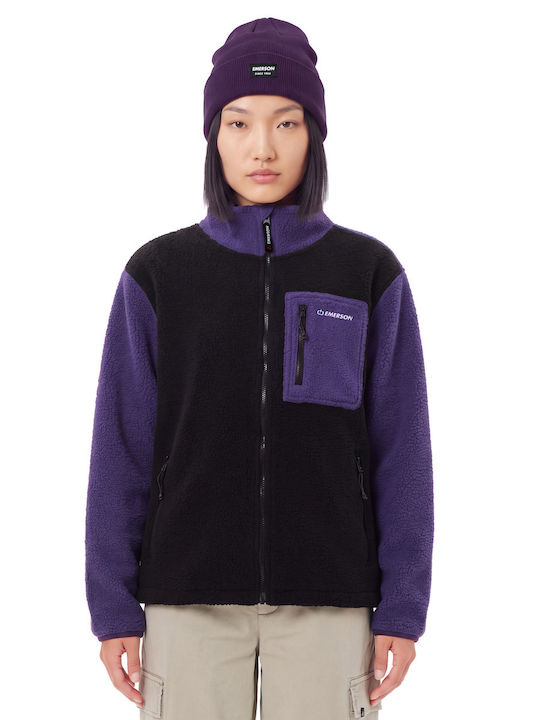 Fleece Γυναικεία Ζακέτα με Φερμουάρ Μαύρη