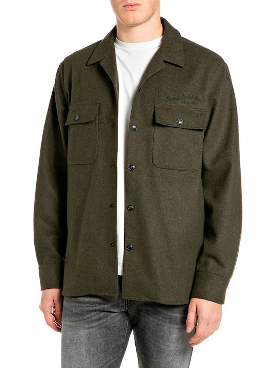 Дамско Overshirt с дълъг ръкав и стандартна кройка в цвят каки