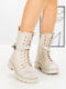 Leather Women's Ankle Boots with Medium Heel & Fur Beige