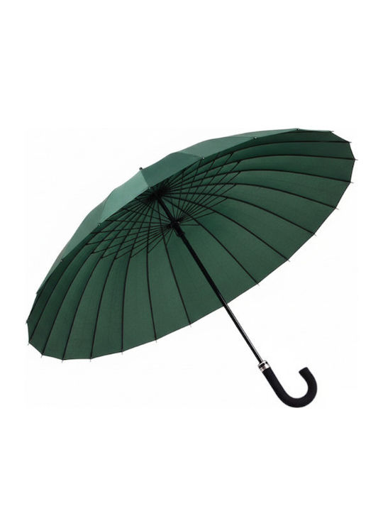 Automatic Rain Umbrella with Walking Stick Green