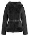 Damenjacken Steppjacke mit pelziger Kapuze Schwarz