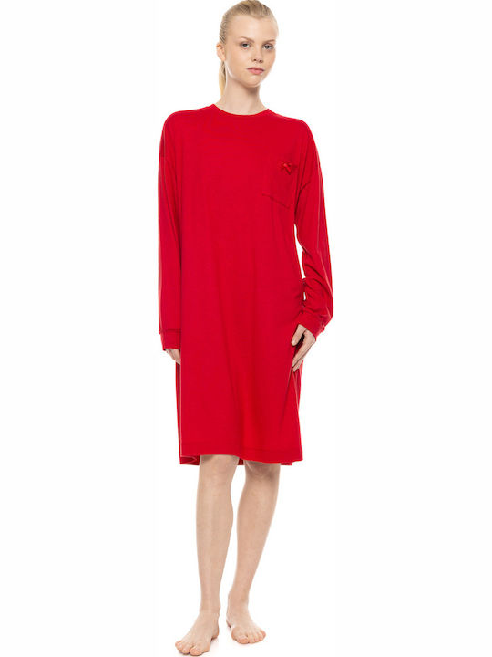 Pink Label Winter Cotton Women's Nightgown Rasberry