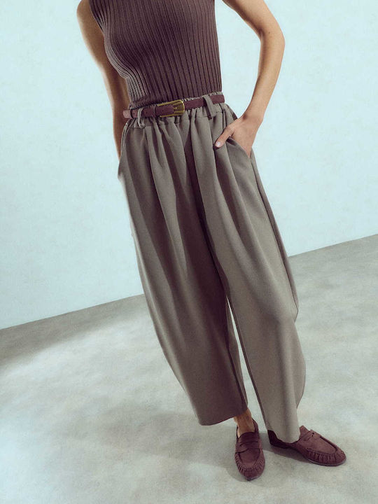 Pantaloni Damă Celestino Balloon Loose Fit Maro...