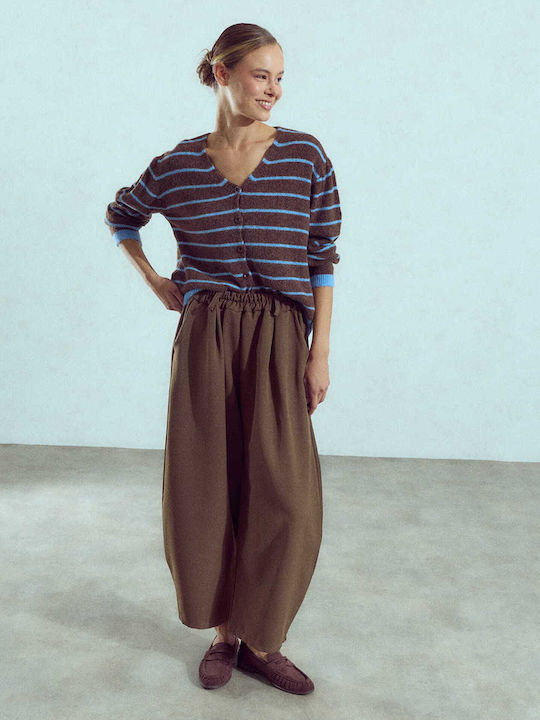 Celestino Pantaloni Damă Balloon Loose Fit Maro Închis