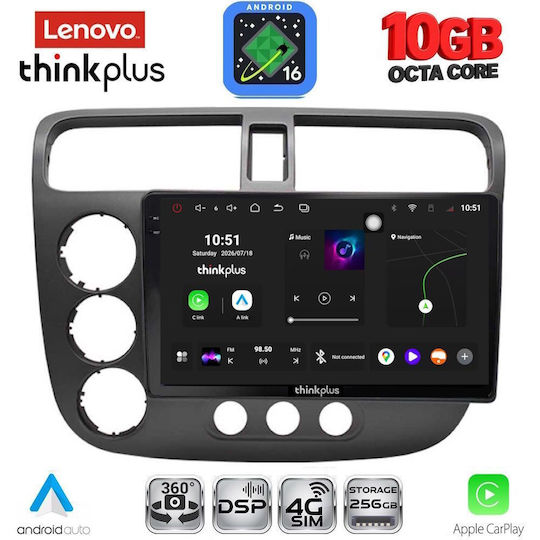 Lenovo Auto-Audiosystem für BMW X2 / X6 Honda Civic 2001–2006 (Bluetooth/USB/WiFi/GPS/Apple-Carplay/Android-Auto) mit 9" Touchscreen