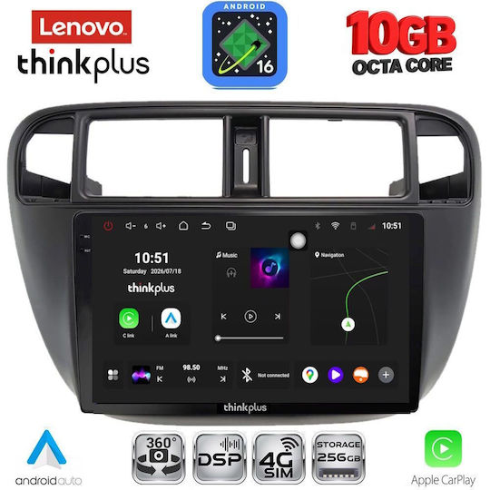 Lenovo Auto-Audiosystem für BMW X2 / X6 Honda Civic 1995–2001 mit A/C (Bluetooth/USB/WiFi/GPS/Apple-CarPlay/Android-Auto) mit 9-Zoll-Touchscreen