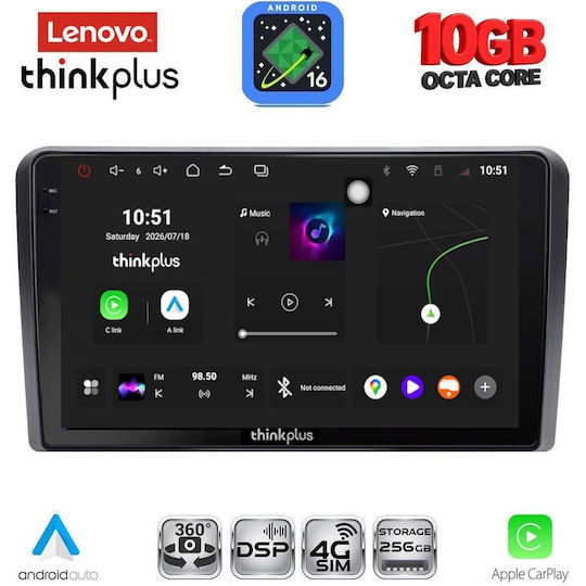 Lenovo Auto-Audiosystem für BMW X2 / X6 Ford Transit Custom / Tourneo Custom 2019–2025 (Bluetooth/USB/WiFi/GPS/Apple CarPlay/Android Auto) mit 10-Zoll-Touchscreen