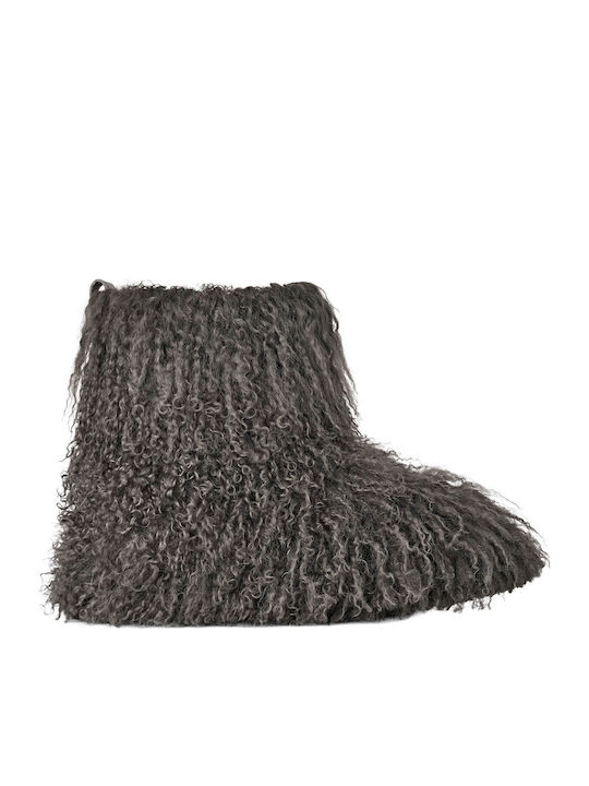 Classic Short Fluff Momma Leder Damen Stiefeletten Grau