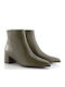 Leather Women's Ankle Boots with Medium Heel Khaki