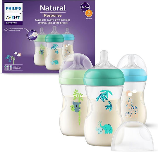 Philips Σετ Πλαστικά Μπιμπερό Natural Response Κατά των Κολικών με Θηλή Σιλικόνης για 1+ μηνών 260ml 3τμχ
