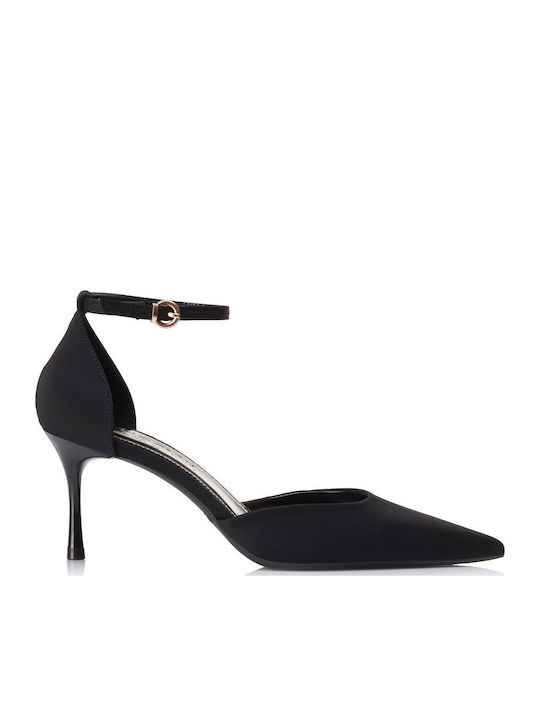 Black Pointed-Toe Heels with Strap