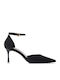 Black Pointed-Toe Heels with Strap