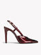 Bordeauxfarbene Lacklederpumps mit hohem Schaft und Lederinnensohle