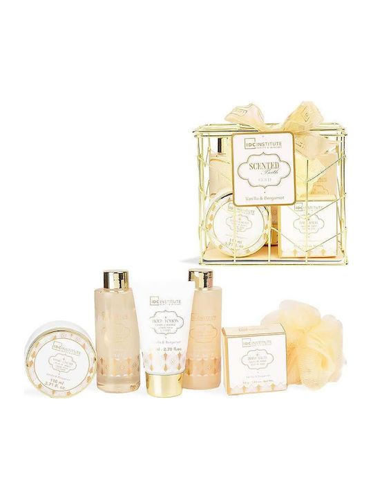 IDC Institute Scented Bath Gold Metallic Skin Care Set for Body Cleansing Vanilla & Sandalwood 7 Pcs