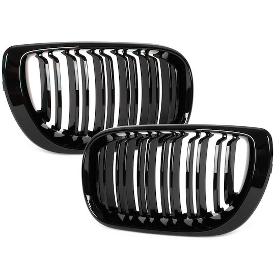 Bmw 3 E46 Fl 01-15 Sedan Wagon Grille Between Headlights Kidneys Left + Right Set Black Glossy Double Bar