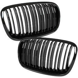 Bmw X6 E71 07-14 Grilles Between Headlights Kidneys Left + Right Set Black Glossy Double Bar
