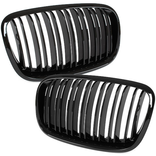 Bmw X6 E71 07-14 Grilles Between Headlights Kidneys Left + Right Set Black Glossy Double Bar