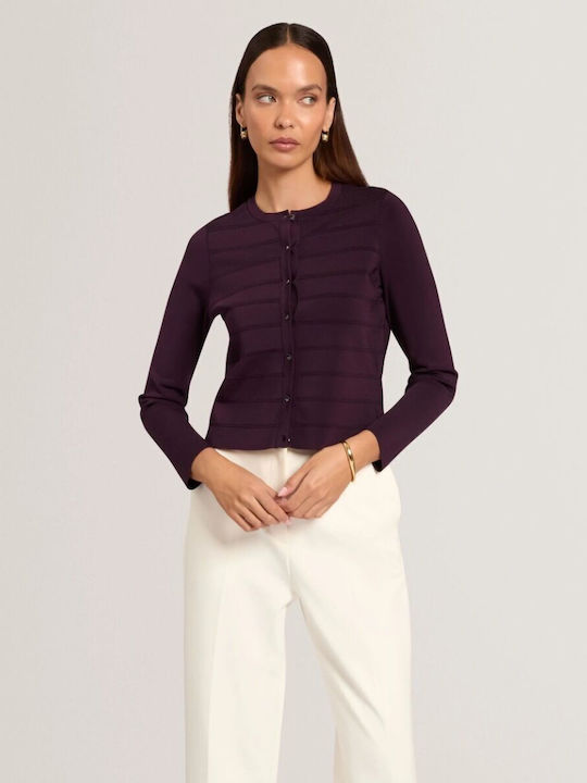 Short Women's Knitted Cardigan with Buttons Purple