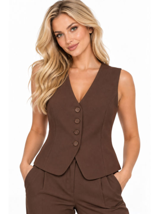 Women's Brown Vest WB-61997-27VE-Brown