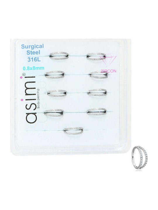 Asimi Body Piercing Σκουλαρίκι Clicker Μύτης από Ατσάλι 8 x 0.8mm Ασημί