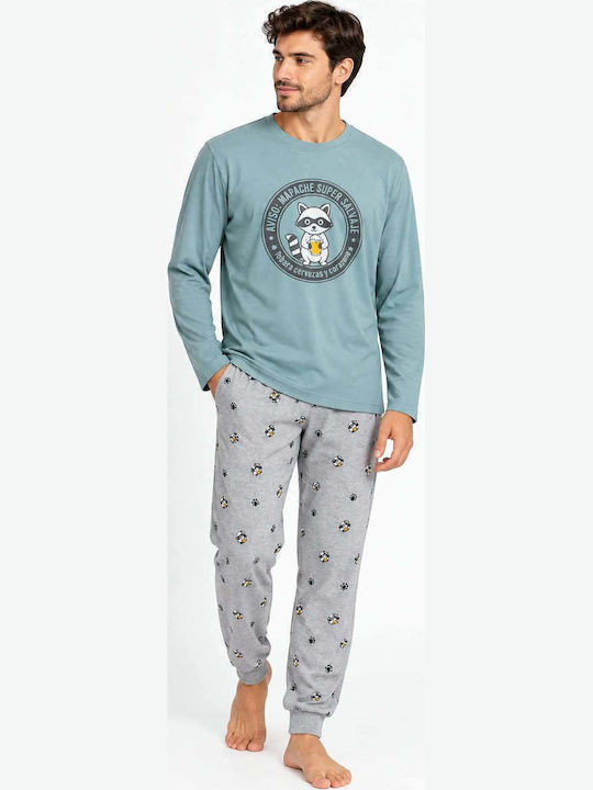 Dark Elephant Pijama de Iarnă pentru Bărbați din Bumbac Dusty Blue/Gri Dark Elephant Pijama de Iarnă pentru Bărbați din Bumbac Dusty Blue/Gri