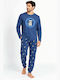Dark Elephant Winterlicher Herrenpyjama aus Baumwolle Blau