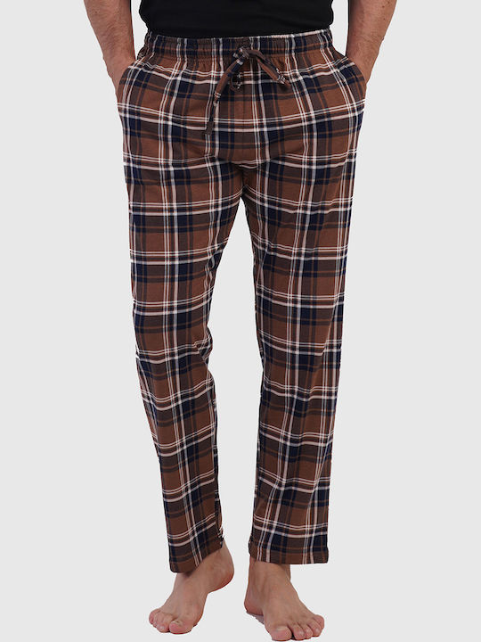 Vienetta Secret Pantaloni De Pijama Bărbătești De Iarnă În Carouri Maro