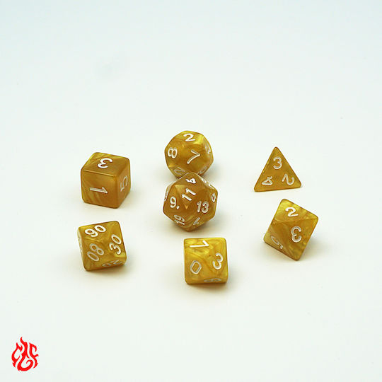 Set de Zaruri Muștar cu Numere Albe și Săculeț RPG Dungeons & Dragons Pathfinder Jocuri de Război