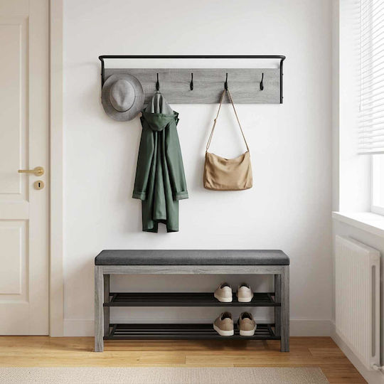 vidaXL Wooden Wall Hanger Grey 100x25x30cm