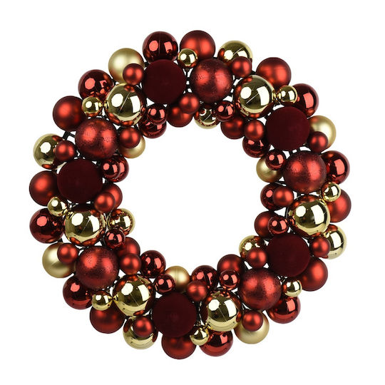 Decoris Coroană Decorativă de Crăciun din Material Textil, Iluminată, cu Diametrul de 43,5 cm, Bordo