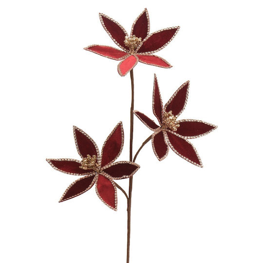 Decoris Ramură Decorativă Textilă de Crăciun, Lungime 63 cm, Burgundy