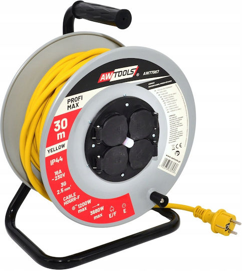 AWTools Extension Cord Reel with 30m Cable Waterproof