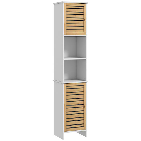 HomCom 834-697V80WT Floor-Standing Bathroom Cabinet 35x30x170cm Natural Wood