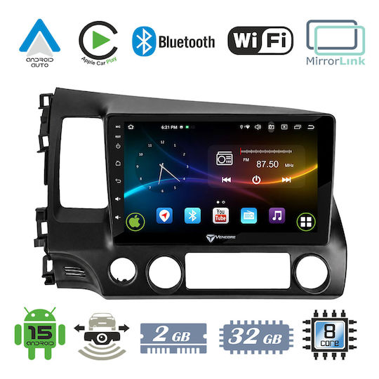 Vencore 3236-10008-0242b Android 15 Multimedia-Display 10,1" 9109a Mtk6762 Octa-Core 2 GB/32 GB IPS-Frontblende CarPlay Android Auto Unterstützung Für Rückfahrkamera AHD Honda Civic 2006–2011 – Schwarz 3236-10008-0242b