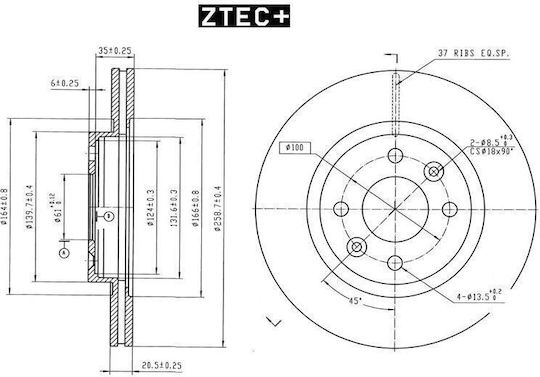 Спирачни дискове Ztec+ за Renault Clio Mega 259mmx20 6πάχbd2586