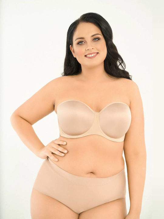 Voluptina Μπεζ Strapless Σουτιέν με Ελαφριά Ενίσχυση & Μπανέλες