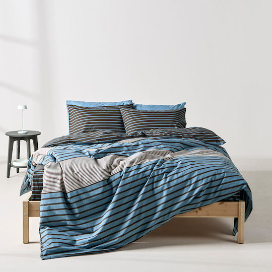 Kentia Versus Single Fitted Sheet Set 90x200+35cm Blue - Brown - Beige (3 Pieces)