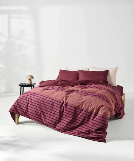 Kentia Versus Double Bed Sheet Set with Fitted Sheet 160x200+35cm Burgundy - Dark Red - Orange (4pcs)