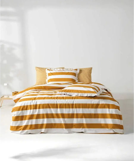 Kentia Vesus Iokasti Double Bed Sheet Set 240x270cm Mustard - White (4pcs)