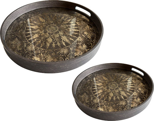 Espiel Decorative Glass Round Tray 39.5x39.5x4cm 2 Pieces