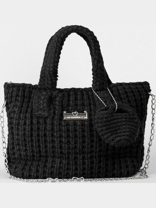 Gestrickte Schwarze Damenhandtasche / Schultertasche / Crossbody-Tasche
