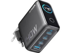 Anker GaN зарядно устройство без кабел с USB-A порт и 3 USB-C порта, 140 W Power Delivery, черно (A2697)