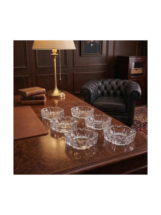 Set 6 Elegant Square Glass Ashtrays 4 Cigarette Rests Transparent