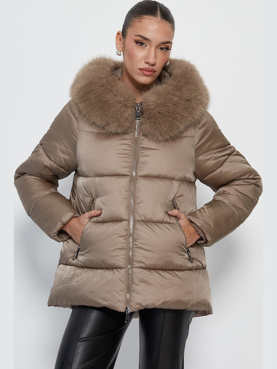 RichgirlBoudoir Geacă Puffer Lungă de Damă pentru Iarnă Bej