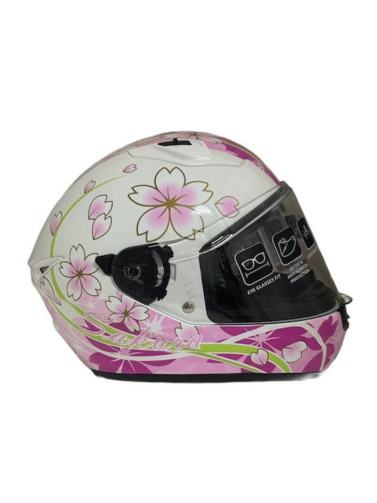 Zeus 821E Pink Flowers Full Face Motorcycle Helmet ECE 22.06