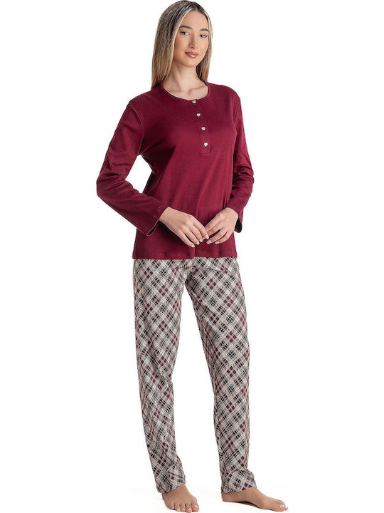 Relax Anatomic Winterliches Damen-Pyjama-Set in Granatrot 3426003-Granatrot