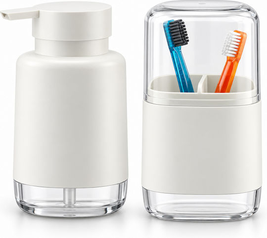 Femmit 2-Piece Bathroom Set Liquid Soap Dispenser & Toothbrush Holder White Minimal