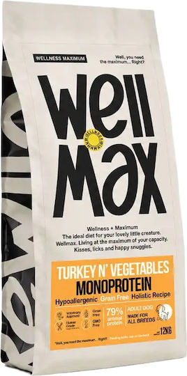 Wellmax Grain-Free Dry Dog Food for Adult Dogs Turkey Monoprotein Hypoallergenic 12 kg