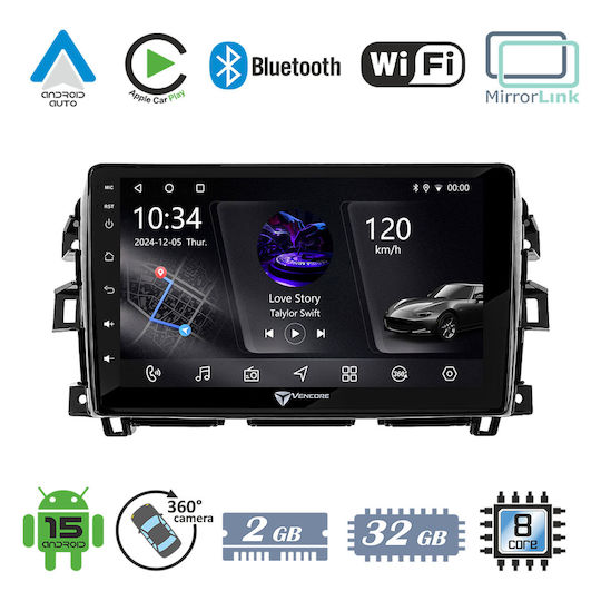 Vencore 3236-10006-0265b Android-15-Multimedia-Display 10,1" Px5s Octa-Core 2 GB/32 GB IPS-Frontblende CarPlay Android Auto 360°-Kamera-Unterstützung Nissan Navara 2016–2022 – Schwarz 3236-10006-0265b